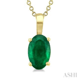6X4 MM Oval Shape Emerald Precious Solitaire Pendant With Chain in 14K Yellow Gold