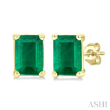 4X3 MM Octagon Shape Emerald Precious Stud Earrings in 14K Yellow Gold