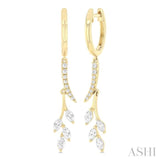 1/2 Ctw Marquise and Round Cut Diamond Leaf Dangler Hoop Earrings in 14K Yellow Gold