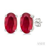 5X3 MM Oval Shape Ruby Precious Stud Earrings in 14K White Gold
