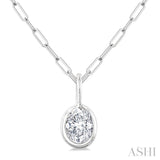 1/5 Ctw Oval Cut Bezel Set Diamond Fashion Pendant With Paperclip Chain in 10K White Gold