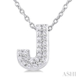 1/10 Ctw Initial 'J' Round Cut Diamond Fashion Pendant With Chain in 10K White Gold