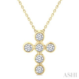 1/4 Ctw Round Cut Diamond 6-Stone Bezel Set Cross Pendant With Chain in 14K Yellow Gold