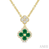 2.4 MM Round Shape Emerald and 1/4 Ctw Clover Round Cut Diamond Station Necklace in 14K Yellow Gold
