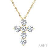 1 Ctw Round Cut Diamond Christian Cross 6-Stone Fashion Pendant With Chain in 14K Yellow Gold
