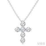 1/2 ctw Round Cut Diamond Christian Cross 6-Stone Fashion Pendant With Chain in 14K White Gold