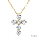 1/2 Ctw Round Cut Diamond Christian Cross 6-Stone Fashion Pendant With Chain in 14K Yellow Gold