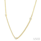 1/2 Ctw Bezel-Set Octagon Shape Round Cut Diamond Curb & Cuban Link Fashion Station Necklace in 14K Yellow Gold