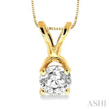 Round Cut Diamond Solitaire Pendant in 14K Yellow Gold with chain