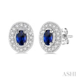 5x3mm Oval Cut Sapphire and 1/4 Ctw Round Cut Diamond Earrings in 14K White Gold