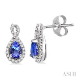 5x3mm Pear Shape Tanzanite and 1/6 Ctw Round Cut Diamond Earrings in 14K White Gold