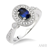 6x4mm Oval Cut Sapphire and 1/5 Ctw Round Cut Diamond Ring in 14K White Gold