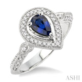 6x4mm Pear Shape Sapphire and 1/6 Ctw Round Cut Diamond Ring in 14K White Gold