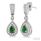5x3MM Pear Shape Emerald and 1/3 Ctw Round Cut Diamond Earrings in 14K White Gold