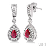 5x3MM Pear Shape Ruby and 1/3 Ctw Round Cut Diamond Earrings in 14K White Gold