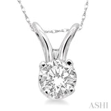 Round Cut Diamond Solitaire Pendant in 14K White Gold with Chain