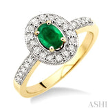 6x4mm Oval Cut Emerald and 1/4 Ctw Round Cut Diamond Ring in 14K Yellow Gold