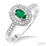 5x3mm Oval Shape Emerald and 1/10 Ctw Single Cut Diamond Ring in 10K White Gold