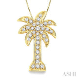 1/2 Ctw Round Cut Diamond Palm Tree Pendant in 14K Yellow Gold with Chain