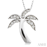 1/4 Ctw Palm Tree Round Cut Diamond Pendant in 14K White Gold with Chain