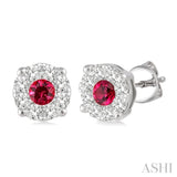 3.2 mm Round Cut Ruby and 1/2 Ctw Lovebright Diamond Earrings in 14K White Gold