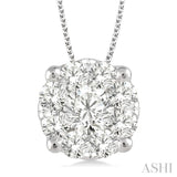 1 1/2 Ctw Lovebright Round Cut Diamond Pendant in 14K White Gold with Chain