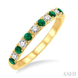2.20 MM Round Cut Emerald and 1/5 Ctw Round Cut Diamond Band in 14K Yellow Gold