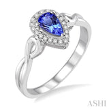 6x4 MM Pear Shape Tanzanite and 1/10 Ctw Round Cut Diamond Ring in 14K White Gold