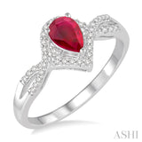 6x4 MM Ruby and 1/6 Ctw Round Cut Diamond Ring in 14K White Gold