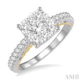1 1/10 ctw Round Diamond Lovebright Square Shape Engagement Ring in 14K White and Yellow Gold