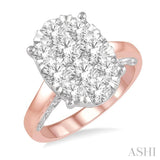 2 Ctw Round Diamond Lovebright Oval Solitaire Style Engagement Ring in 14K Rose and White Gold