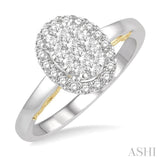 1/2 Ctw Oval Shape Lovebright Round Cut Diamond Ring in 14K White and Yellow Gold