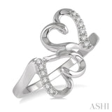 1/20 Ctw Inverted Twin Heart Round Cut Diamond Ring in 10K White Gold
