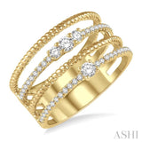 3/8 ctw Rope and Round Diamond Multi Row Layered Fashion Ring in 14K Yellow Gold