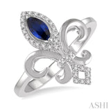 1/10 Ctw Marquise Shape 6x3mm Sapphire & Round Cut Diamond Fleur De Lis Precious Ring in 10K White Gold