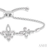Silver Fleur De Lis Diamond Lariat Bracelet