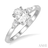 3/4 ctw Pear and Oval Cut Diamond Ladies Engagement Ring With 1/2 ct Oval Cut Center Stone in 14K White Gold