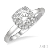 5/8 Ctw Cushion Mount Round Cut Diamond Ladies Engagement Ring with 1/2 Ct Round Cut Center Stone in 14K White Gold