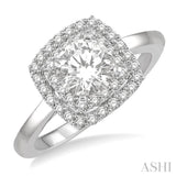 3/4 Ctw Cushion Shape 1/2 ct Round Cut Diamond Center Stone Ladies Engagement Ring in 14K White Gold