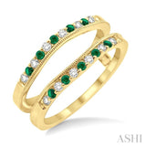 1/6 ctw Round Cut Diamond and 1.45MM Emerald Precious Insert Ring in 14K Yellow Gold