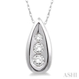 1/10 Ctw Pear Shape Round Cut Diamond Pendant in 14K White Gold with Chain
