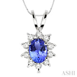 7x5MM Oval Cut Tanzanite and 1/3 Ctw Round Cut Diamond Pendant in 14K White Gold with Chain