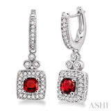 4x4MM Cushion Cut Ruby and 1/3 Ctw Round Cut Diamond Earrings in 14K White Gold