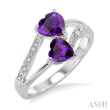 Twin Heart Shape Gemstone & Diamond Fashion Ring
