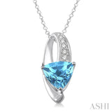 8X8mm Trillion Cut Blue Topaz and 1/20 Ctw Single Cut Diamond Pendant in Sterling Silver with Chain