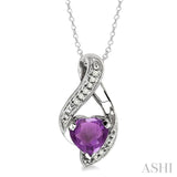 7x7MM Heart Shape Amethyst and 1/20 Ctw Single Cut Diamond Pendant in Sterling Silver with Chain
