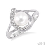 6.5 MM Cultured Pearl and 1/20 Ctw Single Cut Diamond Ring in Sterling Silver