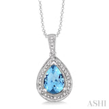 10x7 MM Pear Shape Blue Topaz and 1/20 Ctw Single Cut Diamond Pendant in Sterling Silver with chain