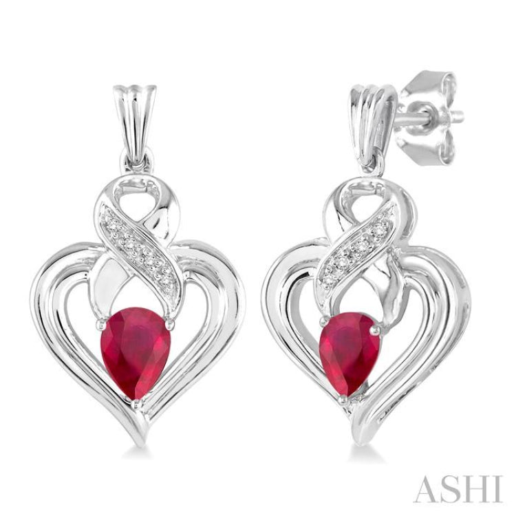 Silver Heart Shape Gemstone & Diamond Fashion Earrings