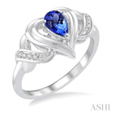 6x4 MM Pear Shape Tanzanite and 1/50 Ctw Round Cut Diamond Ring in Sterling Silver